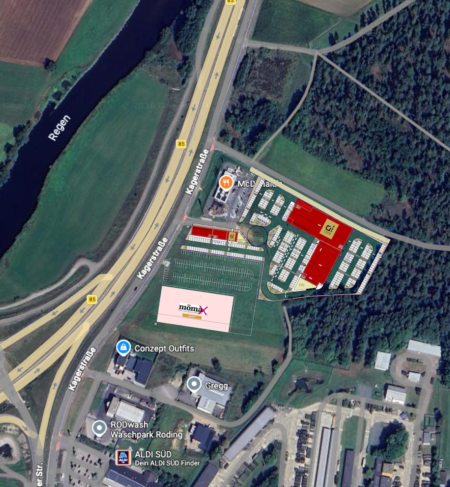 Fachmarktzentrum Roding | Kagerstraße Ansicht Google Maps
